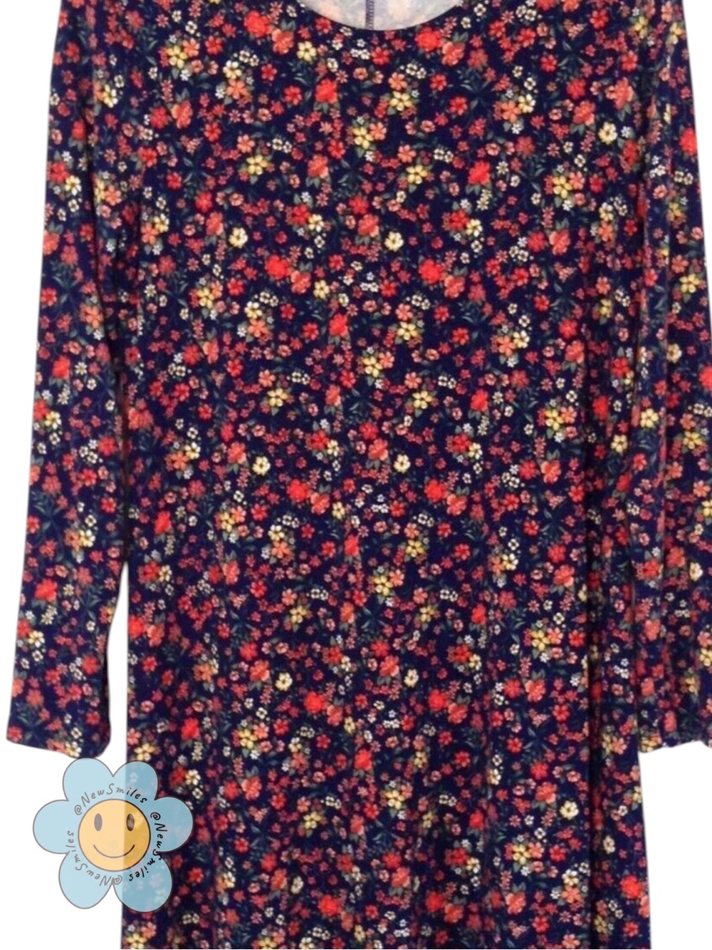 Old Navy ~ Floral ~ Long Sleeve ~ Dress w/ Red & Yellow & Orange Petite Flowers